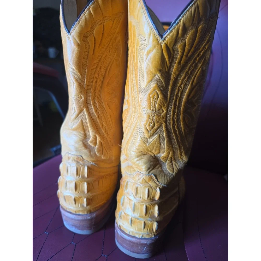Mens Rudel Yellow Leather Cowboy Boots Size US 10.5